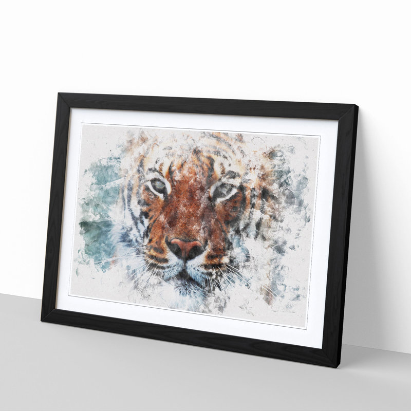 Tiger In The Blue Watercolour - Single Picture Frame Print on MDF, Black Framed, 62cm H x 87cm W x 2cm D