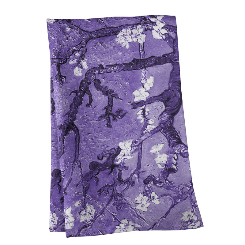 Serviette de thé en fleurs d’amande, Polyester sergé, Mauve / Brun