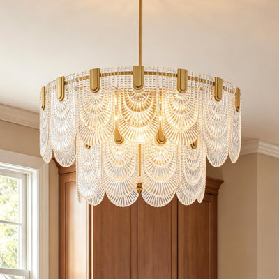 Elonso 9 - Light Tiered Glass Drum Chandeliers Pendants Light