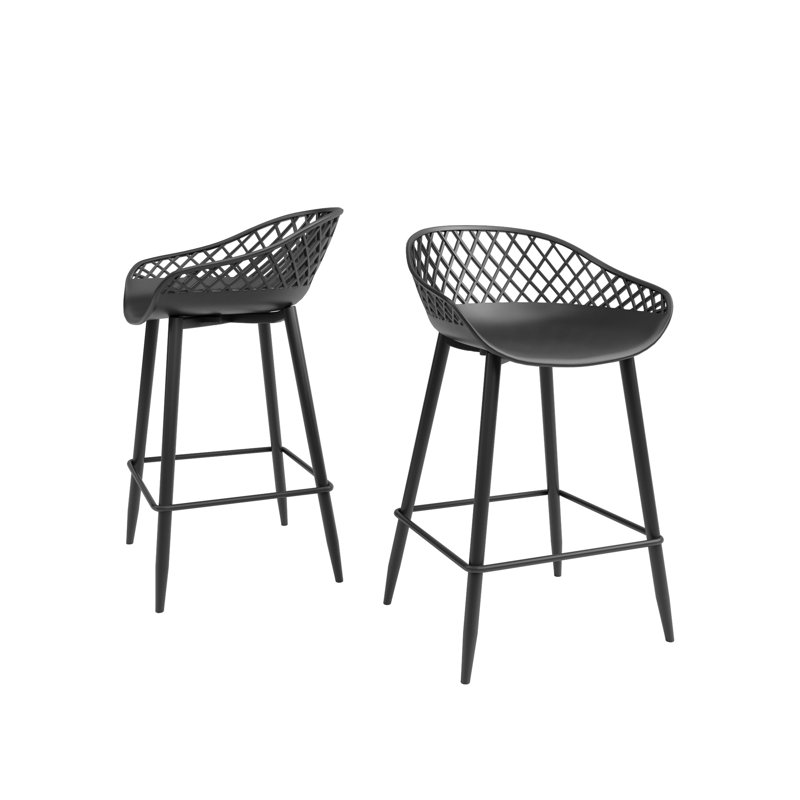 Caraballo Crippen 26" Counter Stool with Low Ergonomic Back for Indoor or Outdoor with Metal Legs and Footrest, Black