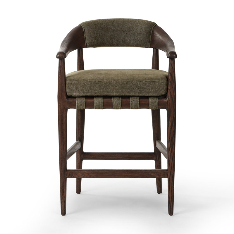 Dane Upholstered Bar Stool with Solid Wood Frame, Broadway Olive Linen