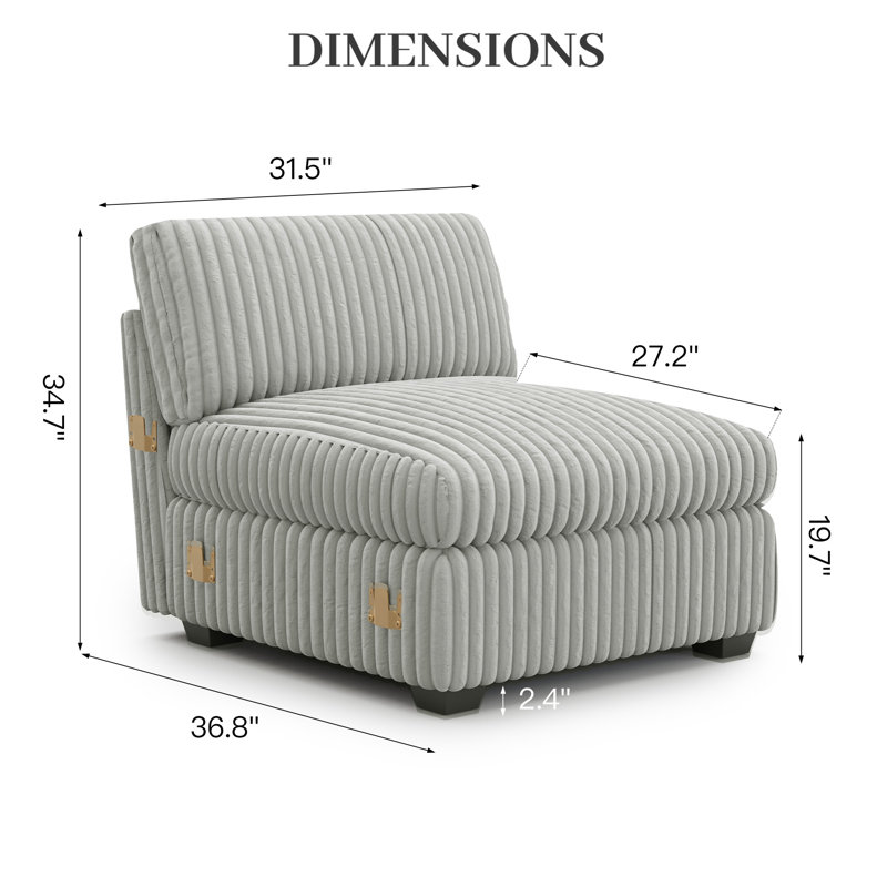  Canapé modulaire en velours côtelé Knopp, Grey Plush Corduroy