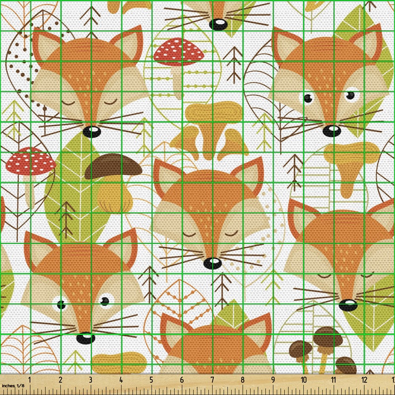 Chinda Fox with Leaves and Mushrooms Multi-Purpose Fabric