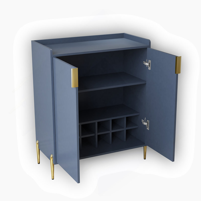 Modern 2-Door Wine Bar Cabinet With Adjustable Shelves, Blue