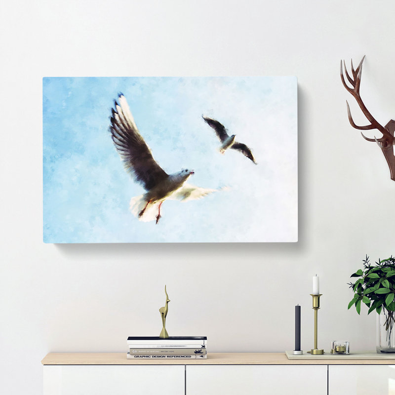 Pair Of Flying Seagulls - Wrapped Canvas, 60cm H x 91cm W x 3cm D