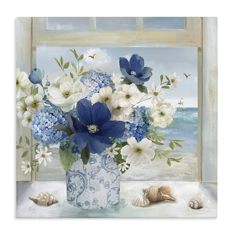 Toile d'arrangement bleu et blanc bord de mer, design par Nan, H 24 po x l 24 po