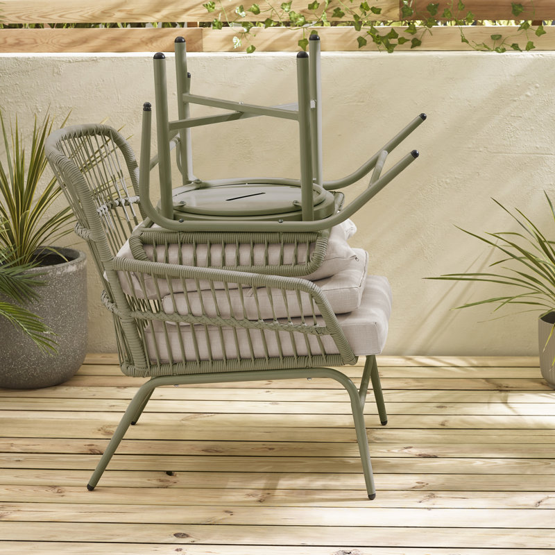 Seretta Metal Garden Lounge Chair Set with Foot Stool and Table for Luxury Modern Patio, Green