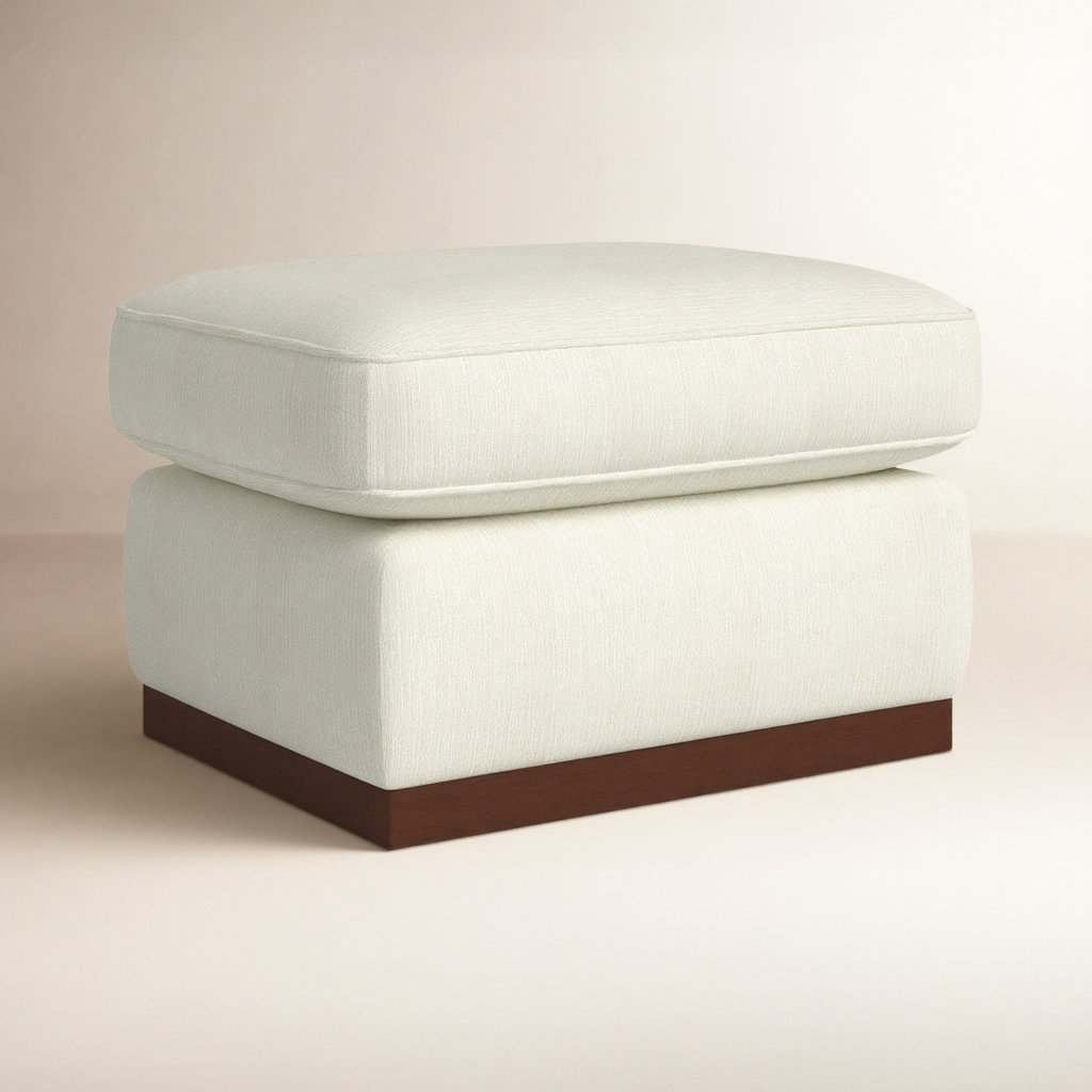 Bobbi 28'' Upholstered Ottoman, Flannigan Cotton White Performance Weave