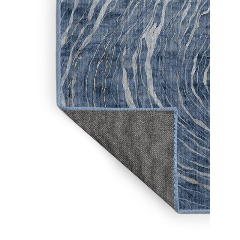 Machine Washable Blue Area Rug, Square 5'