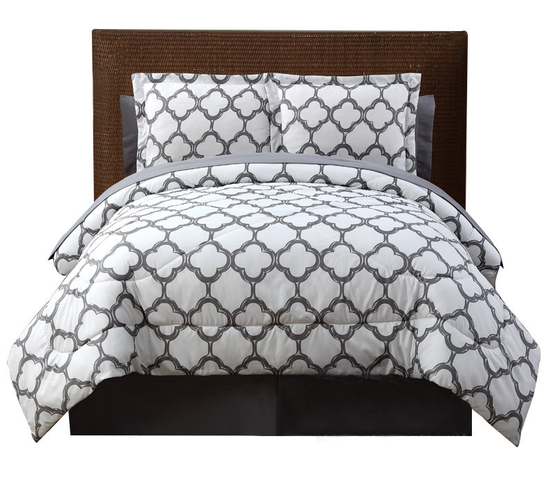 Dehaan Polyester Geometric Shapes Comforter, Gray/White, Queen Comforter + 6 Additional Pieces
