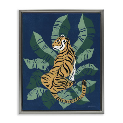 Tigre assis sur des palmiers, art mural sur toile flottante par Yvette St. Amant