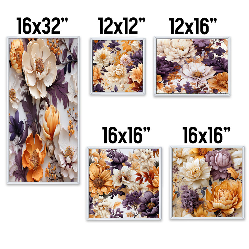 Janes - Ensemble de 5 décorations murales florales, Cadre flottant blanc