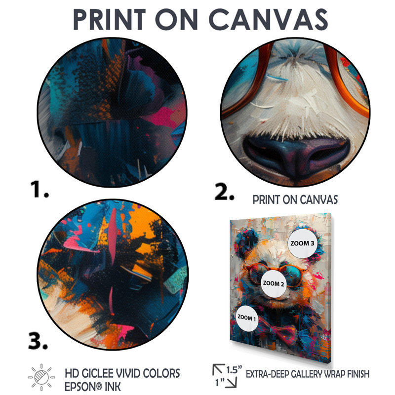 Illusion de portrait de panda rouge et noir - Panda, Toile tendue, H 12 po x l 20 po