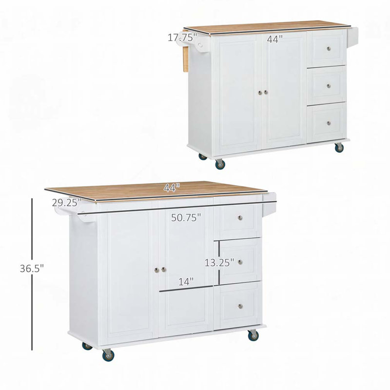 Îlot de cuisine avec plateau en bois massif, chariots mobiles d'une largeur de 35,4 po avec armoire de rangement, table de cuisine roulante avec support à épices