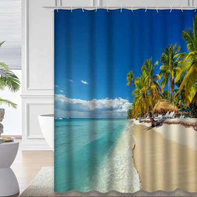 Rideau de douche à 12 crochets Tropical Island Beach