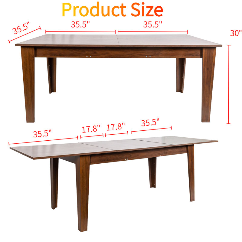 Grande table de salle à manger extensible 71 "à 106,6" pour 6 à 8 personnes, Noyer foncé