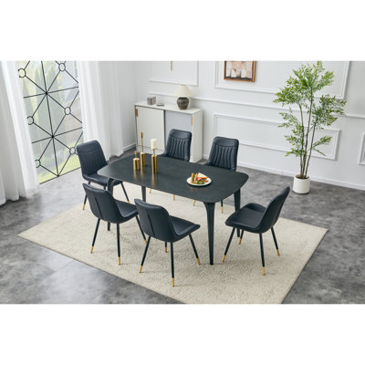 Table de salle à manger rectangulaire moderne, plateau de table en pierre frittée avec base en métal robuste, table de cuisine et de salle à manger résistante à la chaleur et aux rayures (Pandora, 1 table)