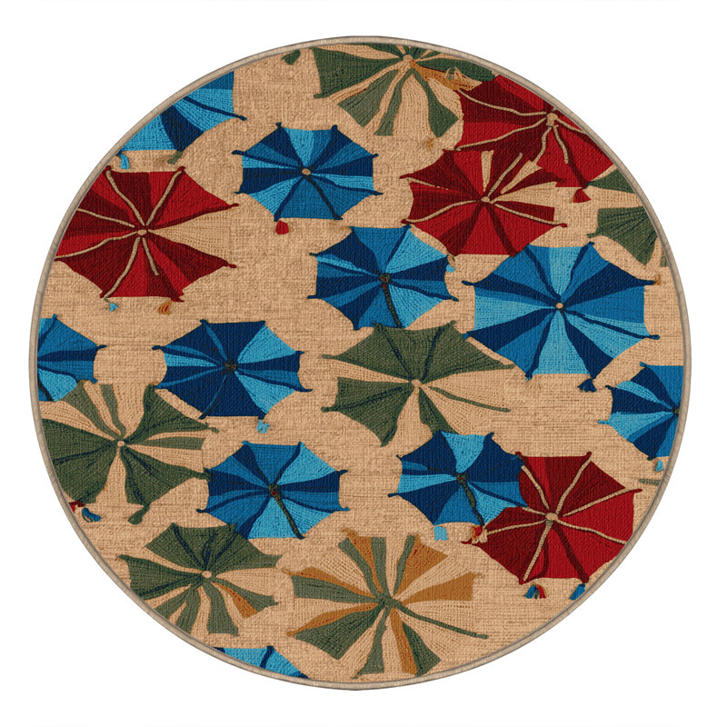 Washable Beach umbrellas Nautical Area Rug, Round 3'