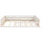 Lit plateforme tapissier beige avec garde-corps et coussin confortable - Structure solide en bois durable-1830589075