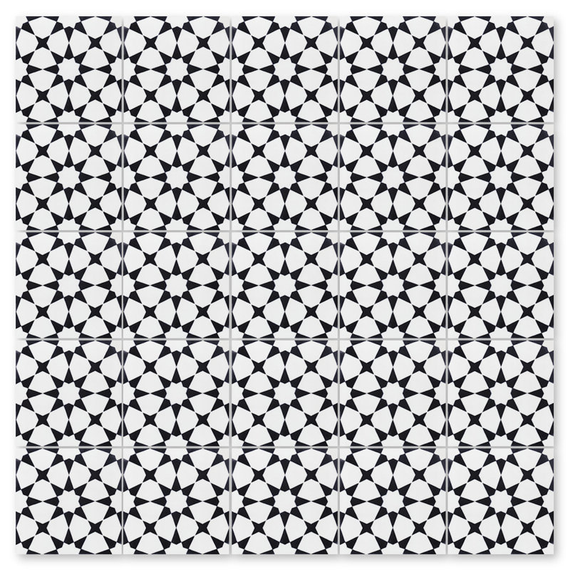 Taza 7.87 in. x 7.87 in. Matte Tile, Black/White Morning