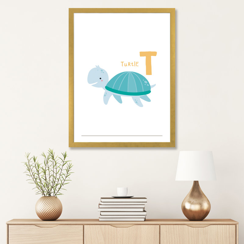 Animal Alphabet - T - impression d'art graphique, H 32 po x l 24 po x P 1 po, Papier encadré doré, Blanc
