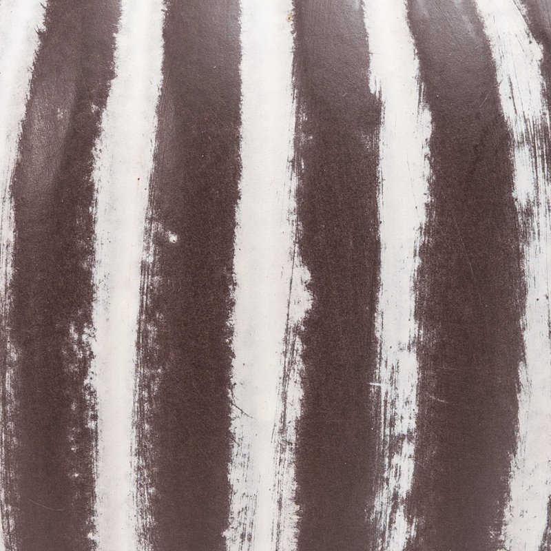 Handmade Rustic Terracotta Vase with Rounded Form & Ribbed Details, Dark Brown/White