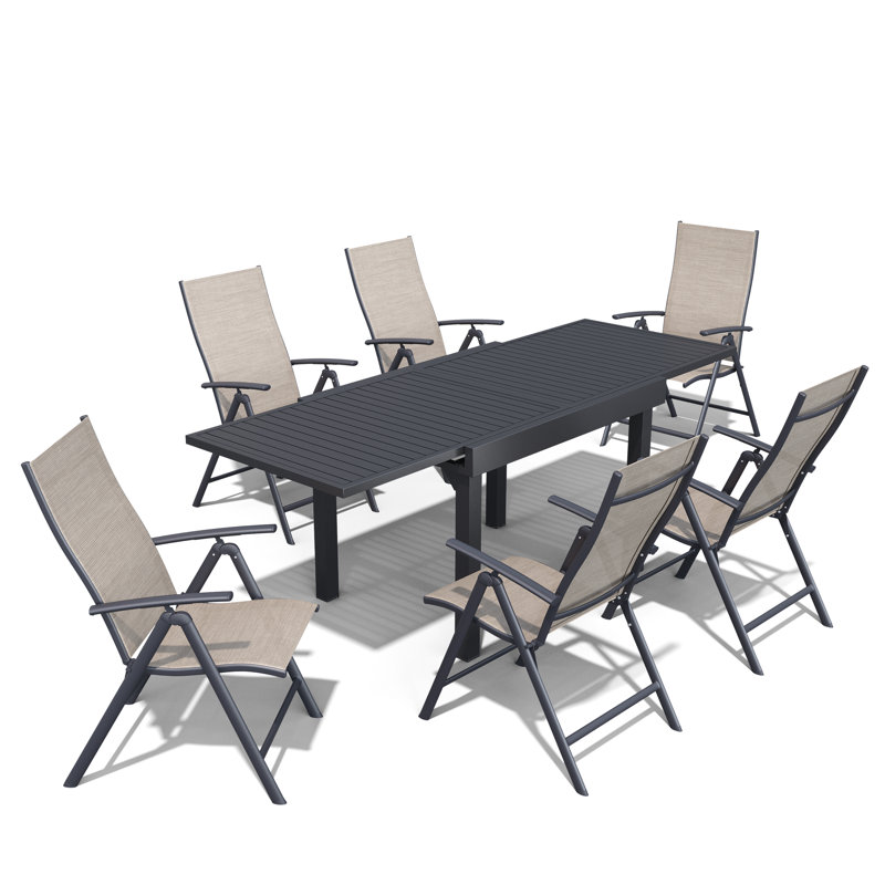 Ensemble repas extensible pour 6 personnes avec chaises pliantes inclinables Mcnett, Beige/noir