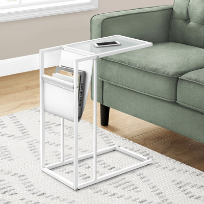 Accent Table C-Shaped End Side Snack Magazine Storage Living Room Bedroom Leather Metal Contemporary Modern