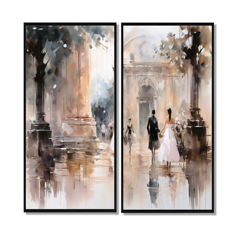 «Fashion Impressionist Elegance II», ensemble d'art mural glamour, 40" H x 40" W, Impression encadrée flottante, Black