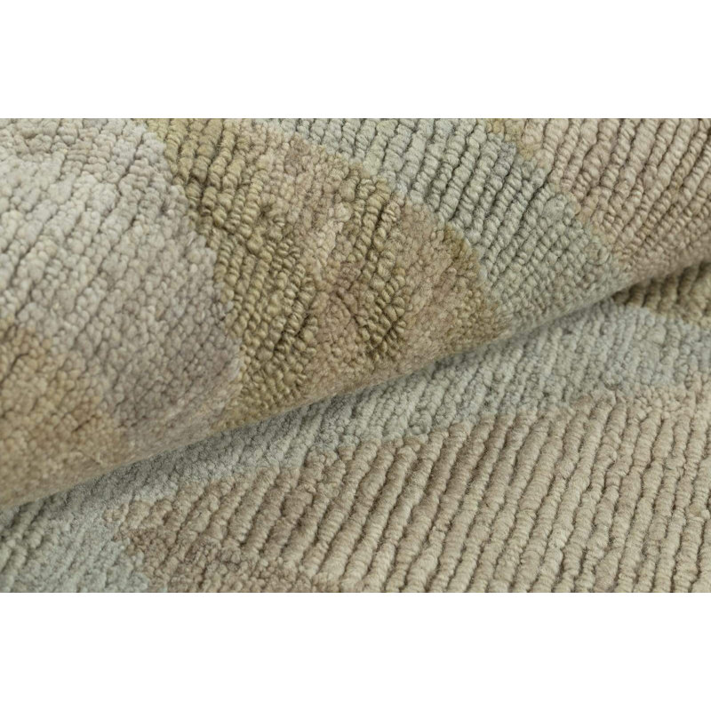 Malmo Rectangle Geometric Hand-Knotted Wool Area Rug in Blue/Brown/Green/Tan, Rectangle 5'6" x 8'6"