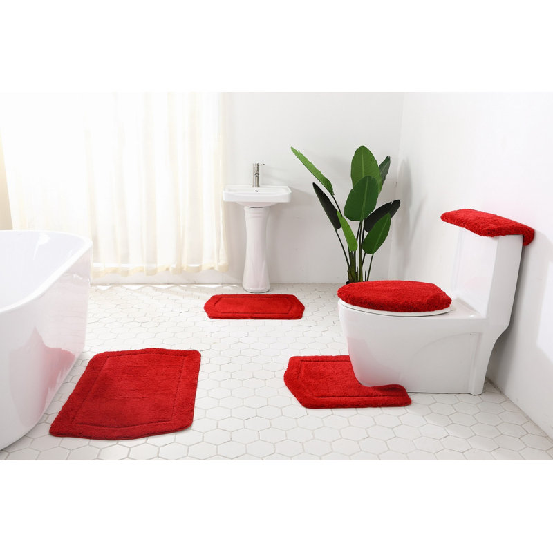 Red Polyester 5-Piece Bath Rug Set