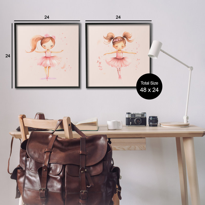 «Little Ballerina Dancers», ensemble de 2 giclées par Andrea Haase, H 24 po x l 24 po, Giclée encadrée noir minuit