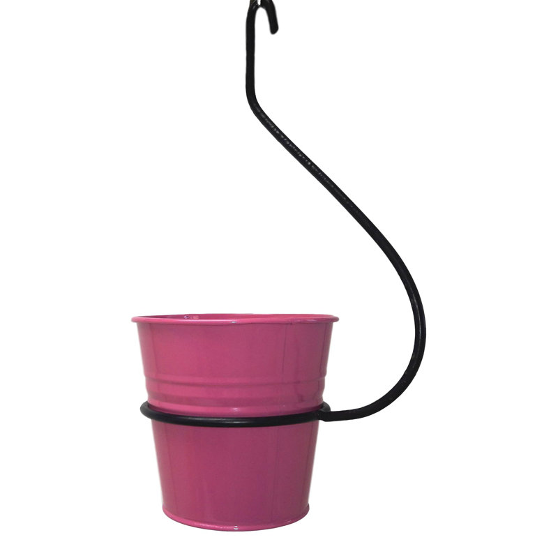 Pot de fleurs en acier galvanisé Rogin, H 20 po x l 6,5 po x P 6,5 po, Rose vif