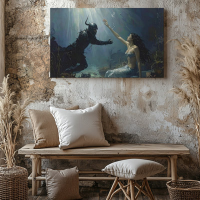 Underwater Fantasy Canvasarmored Man Reaching Toward Mermaid Canvas Wall Art