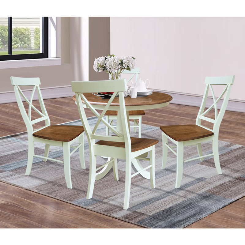 Ensemble de salle à manger extensible en bois massif Echols, 5, Noyer blanc / écorce