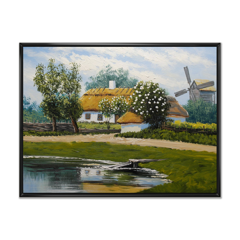 Maison traditionnelle dans le village - on, H 16 po x l 32 po x P 1 po, Cadre flottant noir