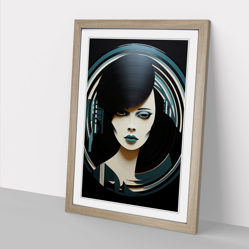 Vinyl Record Art Deco - Framed Print, 34cm H x 25cm W x 2cm D, Oak