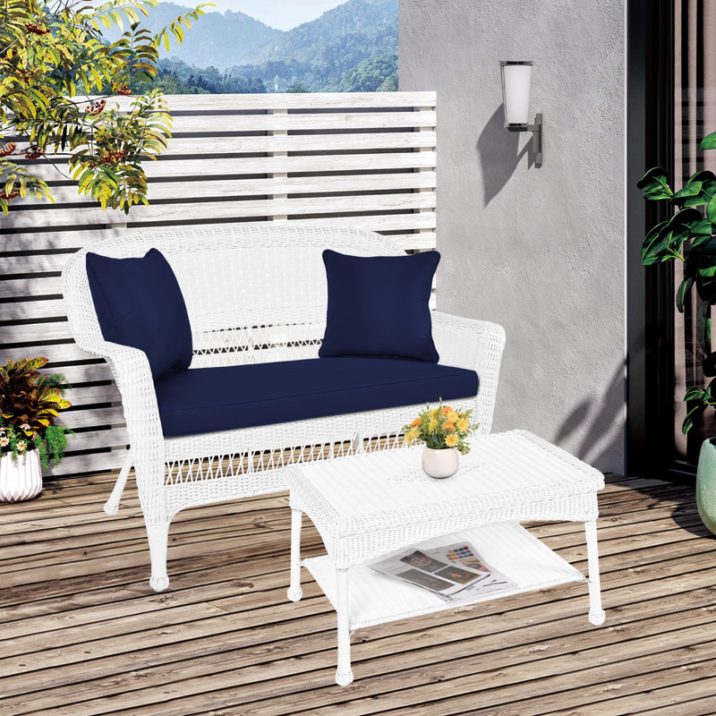 Nathanael 2 - Person Patio Conversation Set with Cushions, Blue, White