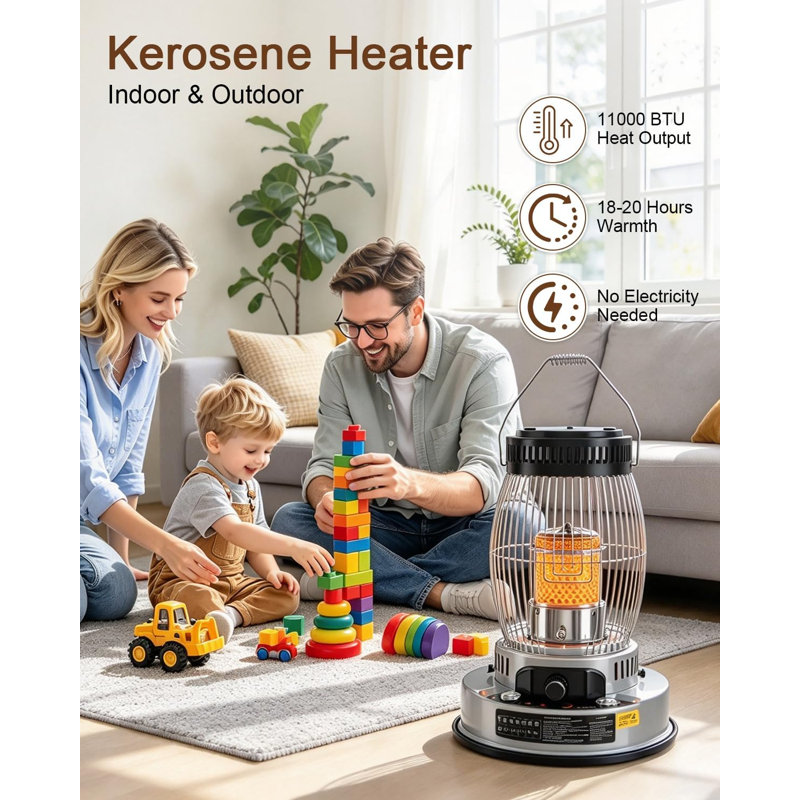 Non-electric kerosene heater with fuel gauge, 15000 BTU high-output portable kerosene stove, suitable for indoor and outdoor use, camping, cabins, workshops and emergency heating.