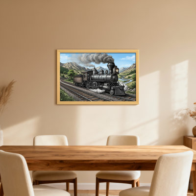 Steam Engine On Mountain Track Landscape