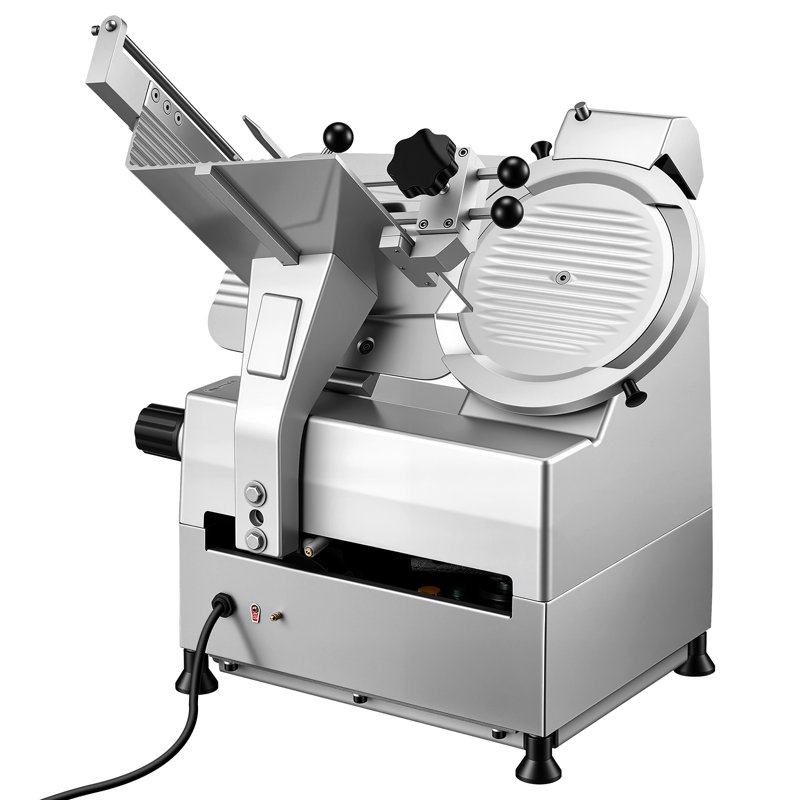 Trancheuse à viande entièrement automatique, trancheuse commerciale de 180 W + 370 W avec lame en acier au carbone de 10 po, affûteur intégré et épaisseur ajustable de 0 à 0,3 po pour la viande congelée, le jambon, le baguett et le steak