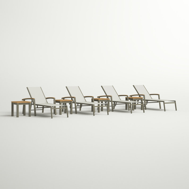 Travira 8-Piece Chaise and End Table Lounge Set, Teakwood Natural, Natural Sling