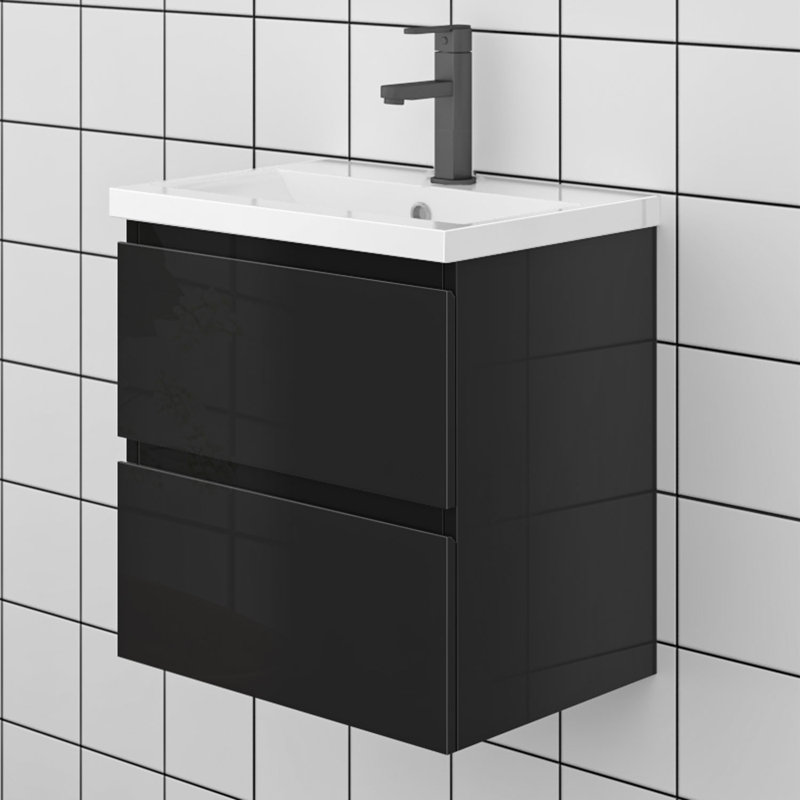 Borut 500mm Single Bathroom Vanity with Drop In Ceramic Basin, High Gloss Grey