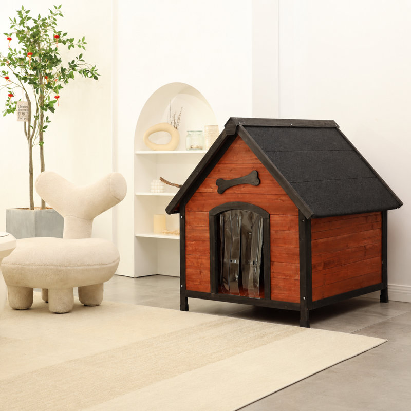 Niche pour chien 33 po en bois renforcé de polymère résistant aux intempéries pour l'extérieur, Brun