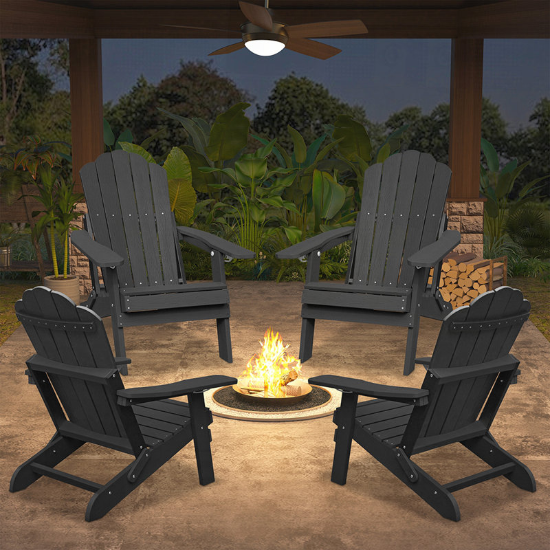 Adjustable All-Weather Adirondack Chair with Cup Holder, Durable and Comfortable for Deck and Patio, Black