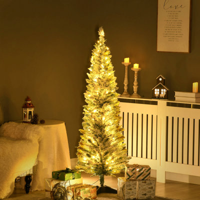 Grand sapin de Noël artificiel pré-éclairé avec lumières DEL blanches chaudes et pointes, pour décoration de Noël, vert