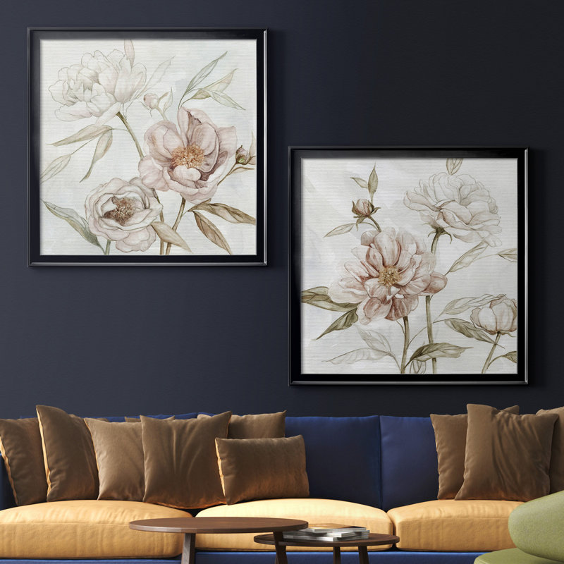 «Washed Botanical I», ensemble de 2 reproductions, Pas de tapis, H 34,5 po x l 69 po x P 1,5 po, Toile encadrée noire