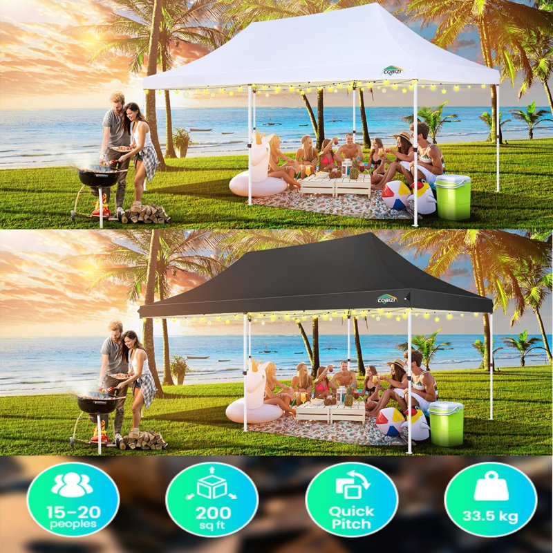 10x20 Pop Up Canopy with 6 Sidewalls, Conical Canopy Tent 10×20 with 3 Adjustable Height Waterproof, UV-Resistant with Carry Bag, Stakes, Ropes for Parties, Commercial, (Frame Upgraded)