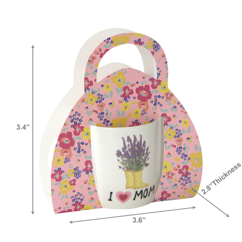Ensemble de 2 tasses en céramique Marlee dans un emballage cadeau I Love Mom - lavande en bottes