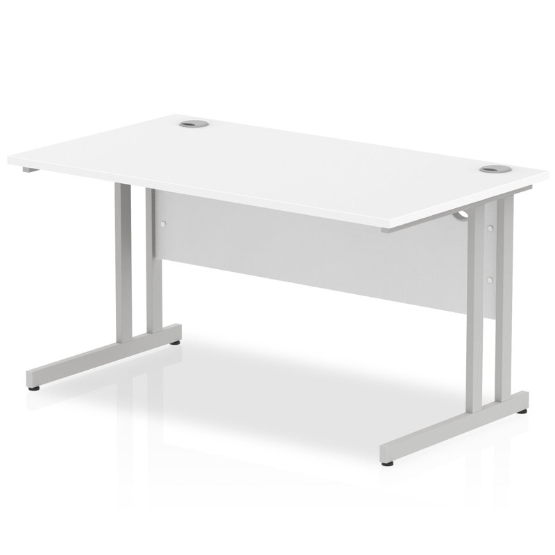 Impulse Metal Base Computer Desk, 73cm H x 140cm W x 80cm D, White, Silver